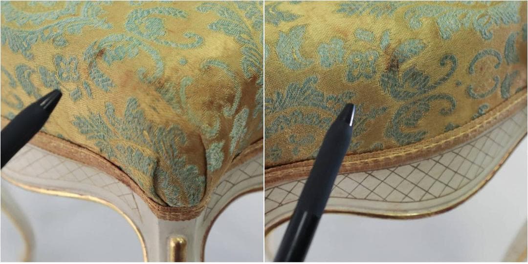 イタリア製 猫脚 スツール 金彩 ホワイトフレーム ロココ調 アンティーク調