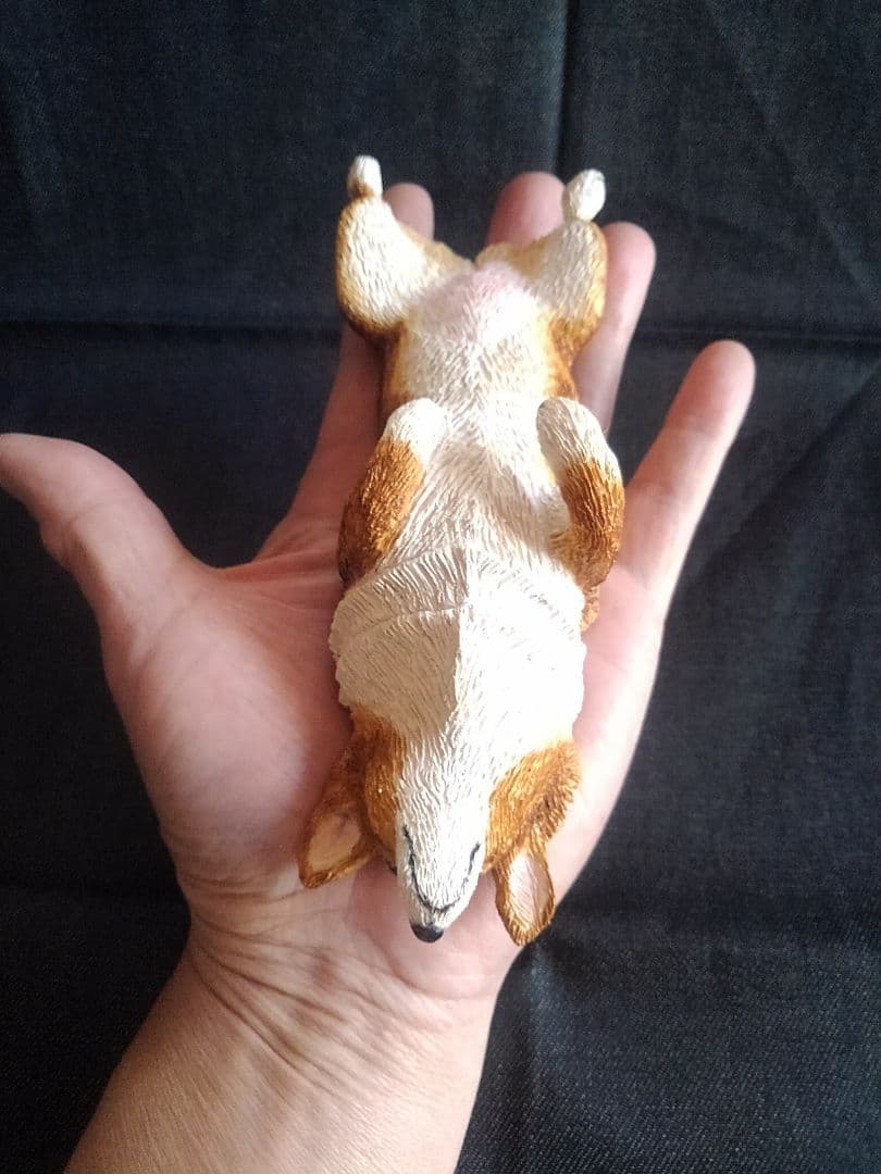 木彫りのコーギーヘソ天