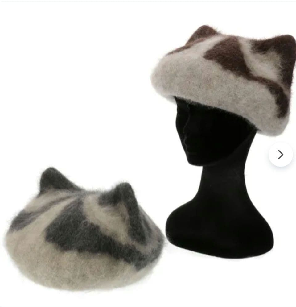 新品タグ付き DODGE 猫耳ベレー帽 ハチワレ