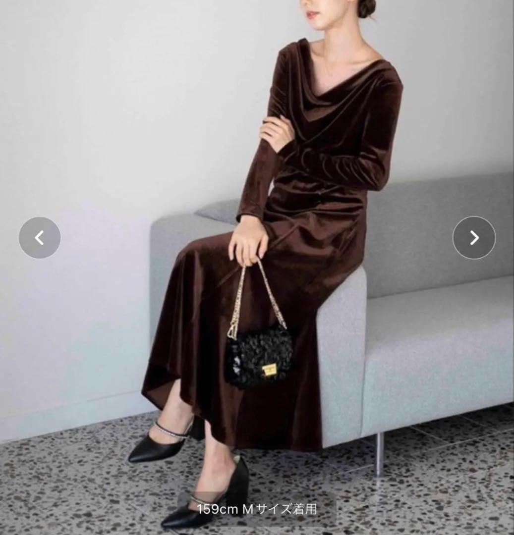 美品　Noela ノエラ ドレープベロアワンピース ブラウン ロング丈 結婚式
