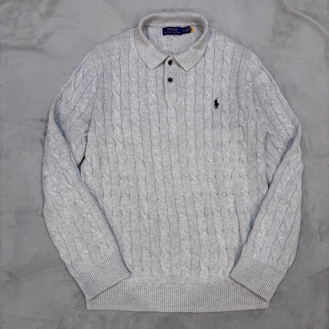 【美品】ラルフローレン　コットンケーブルニット　襟付きセーター