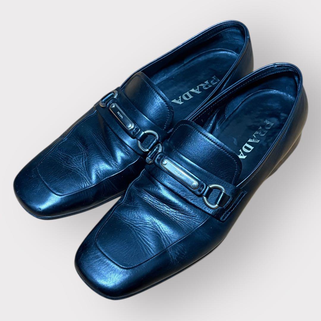 ★05SS PRADA プラダ レザー ローファー 26cm スクエアトゥ