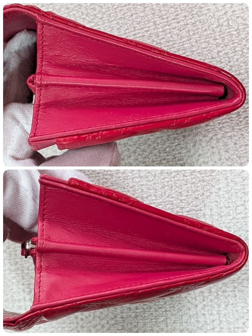 シャネル　赤　ミニ財布　マトラッセ　ラムスキン　チェーンウォレット　ケース