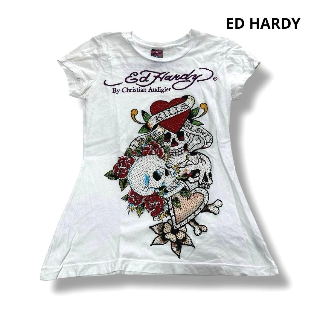 エドハーディー Y2K Tシャツ ピタT スカル ラインストーン XS