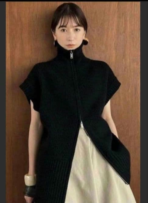 CLANE　ジップカラーニットベスト　ハイネック　ダブルジップ　黒　サイズ1