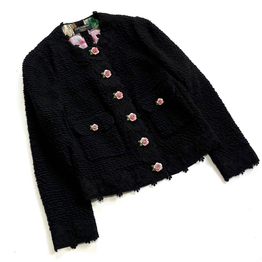 希少 DOLCE & GABBANA ローズボタン ツイードジャケット 薔薇