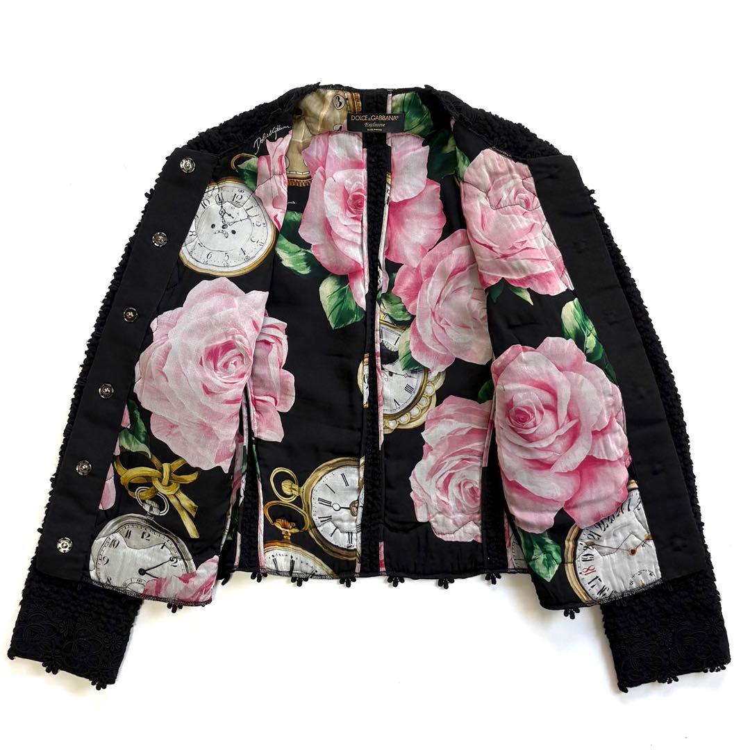 希少 DOLCE & GABBANA ローズボタン ツイードジャケット 薔薇