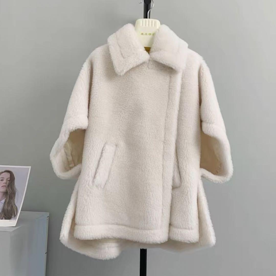 テディベアケープコート　アルパカウール　ホワイトM