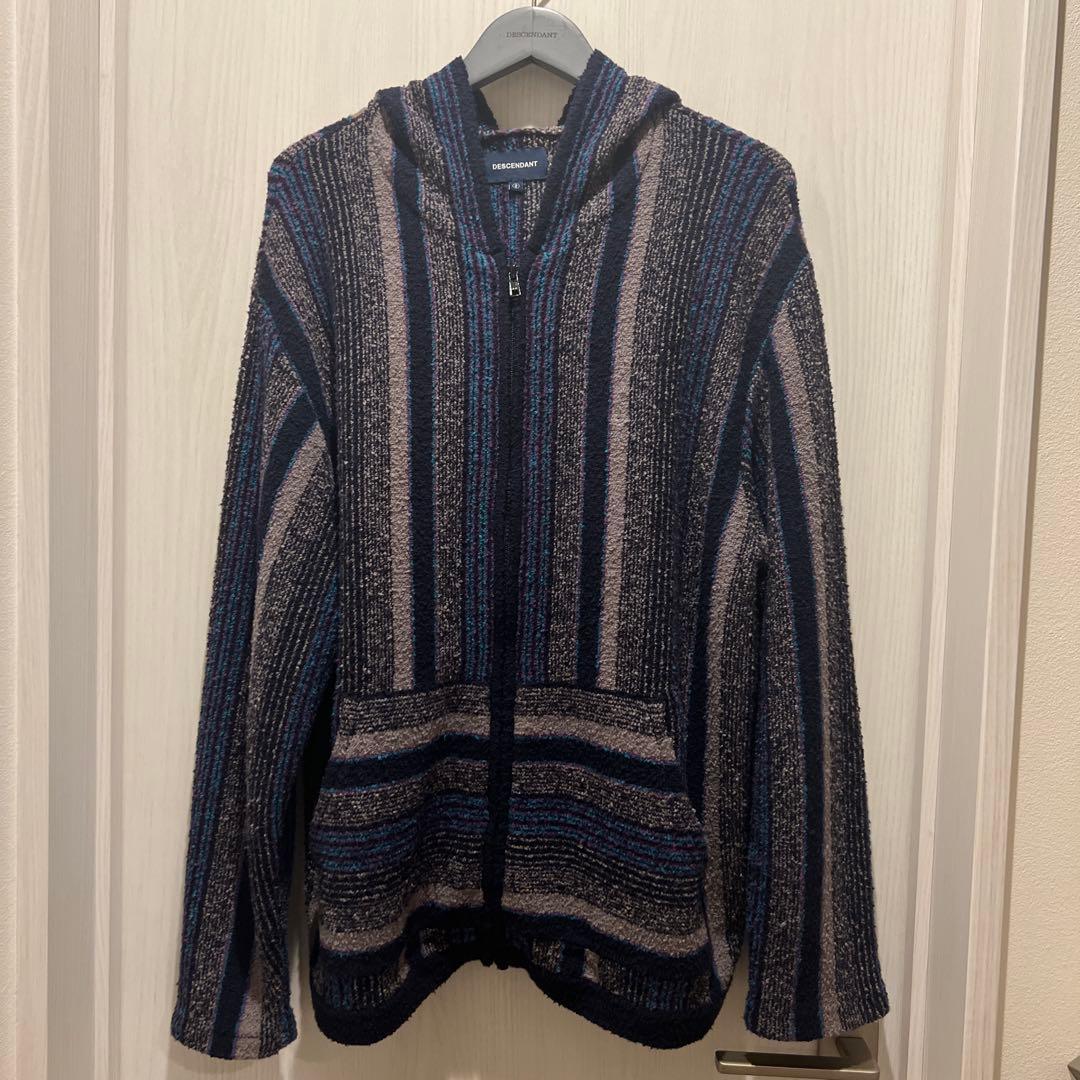 DESCENDANT ストライプ フード付きニット