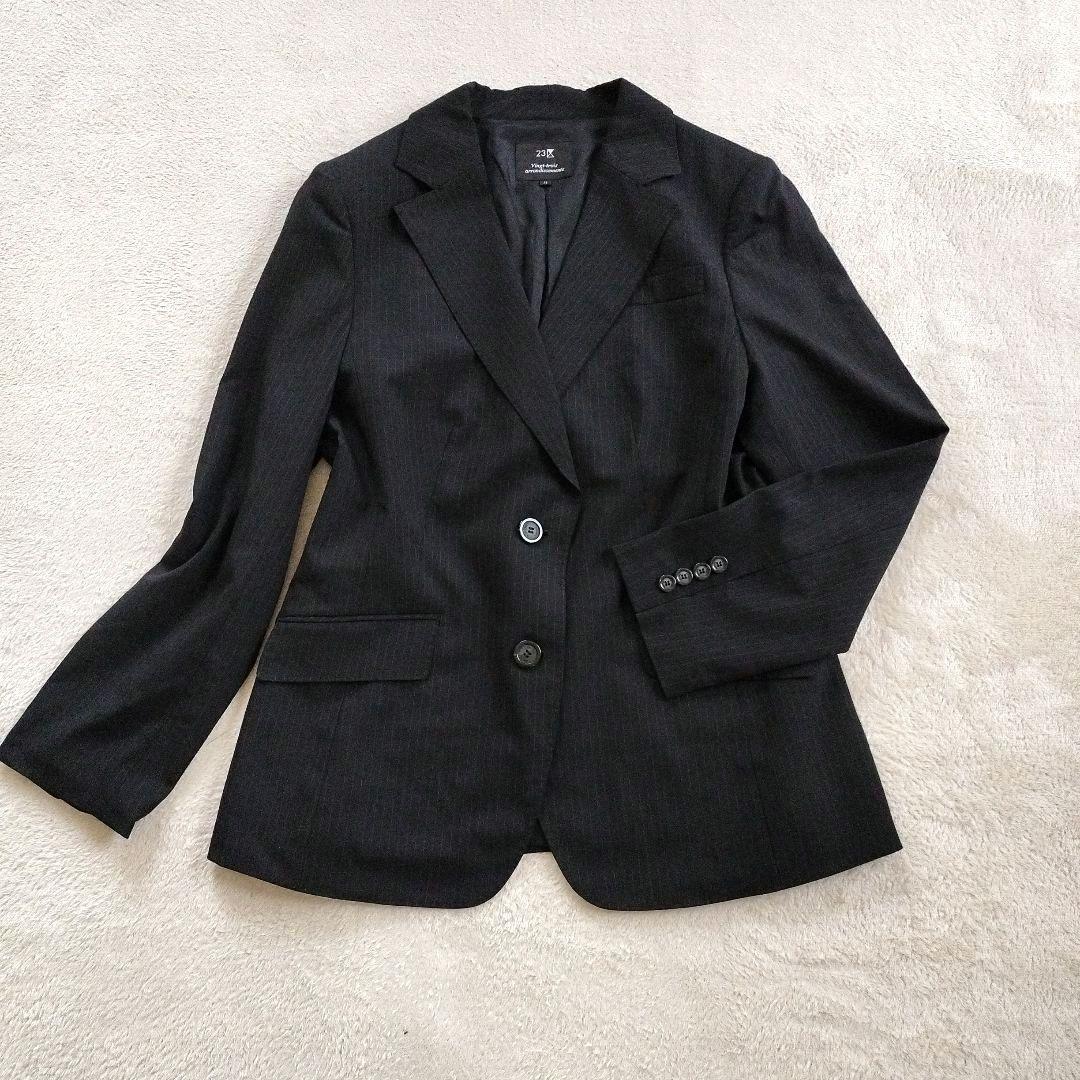 23区COLOMBO生地ウールストライプジャケット46スカート48セットアップ