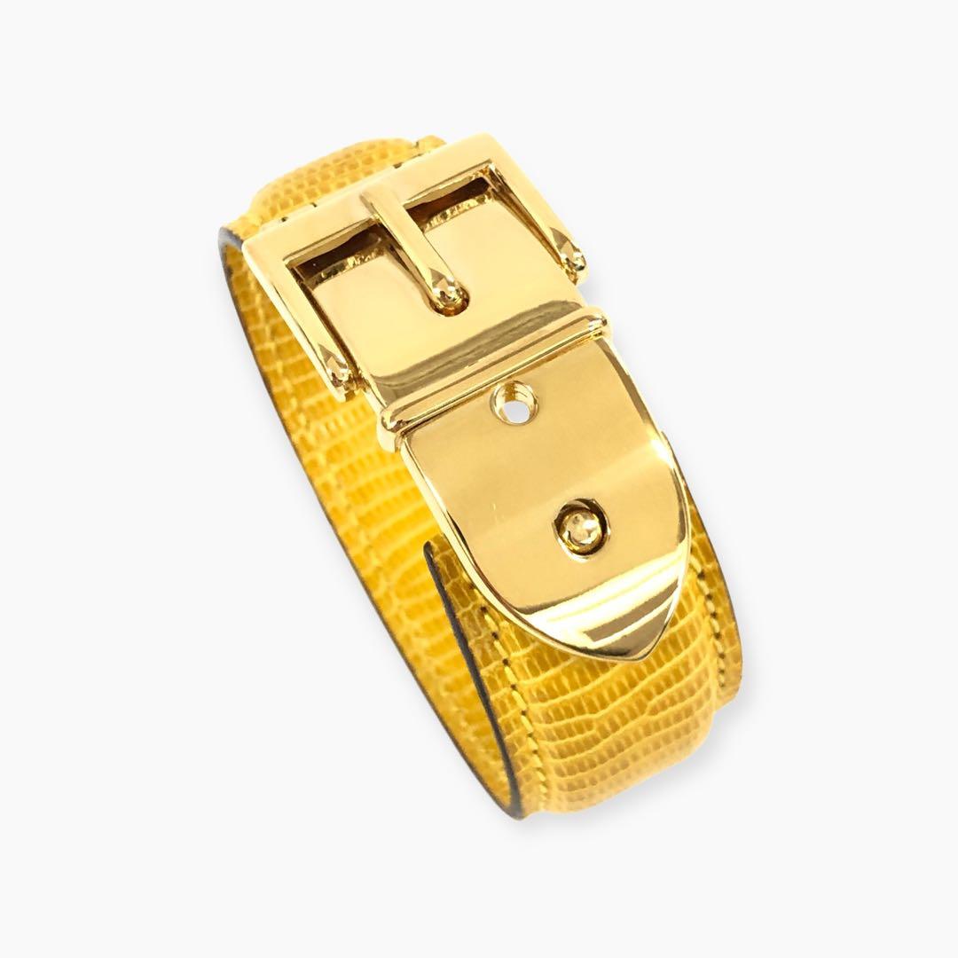 超美品 GUCCI グッチ リザード バングル ゴールド金具 イエロー