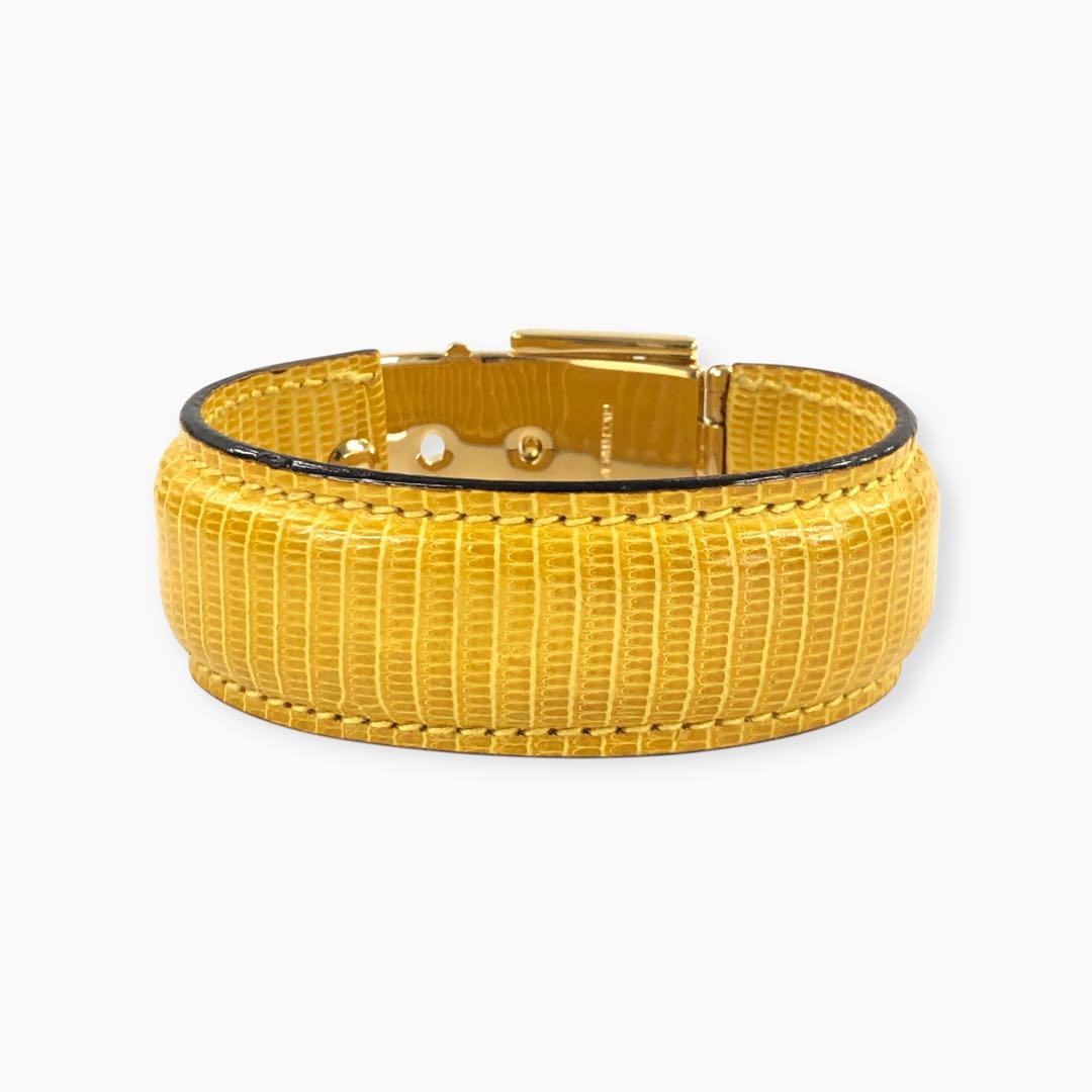 超美品 GUCCI グッチ リザード バングル ゴールド金具 イエロー
