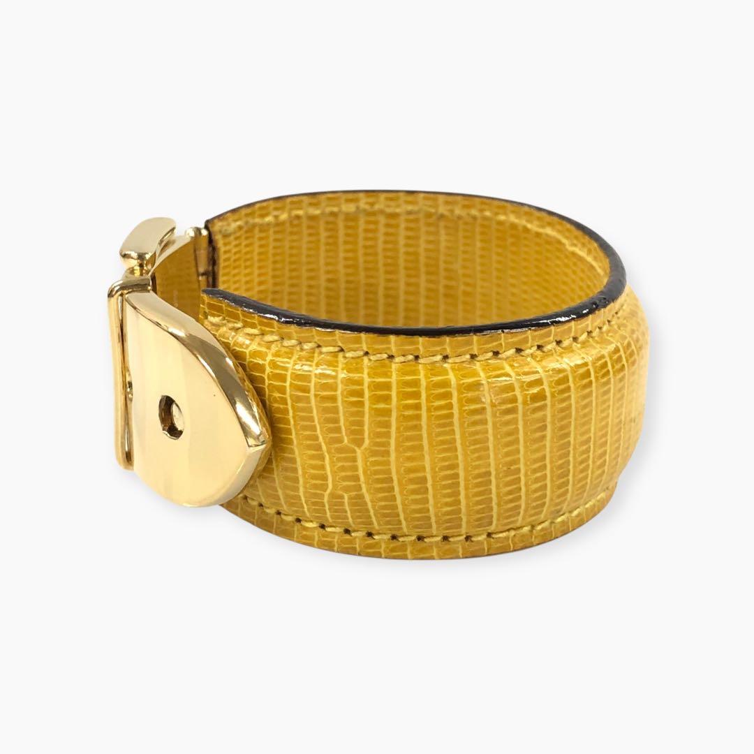 超美品 GUCCI グッチ リザード バングル ゴールド金具 イエロー
