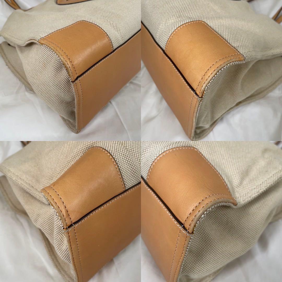 【美品】トリーバーチ エラ トートバッグ レザー×キャンバス ベージュ A4可