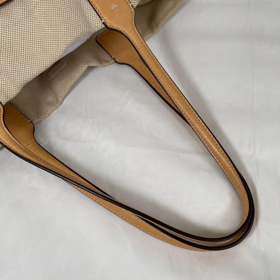 【美品】トリーバーチ エラ トートバッグ レザー×キャンバス ベージュ A4可