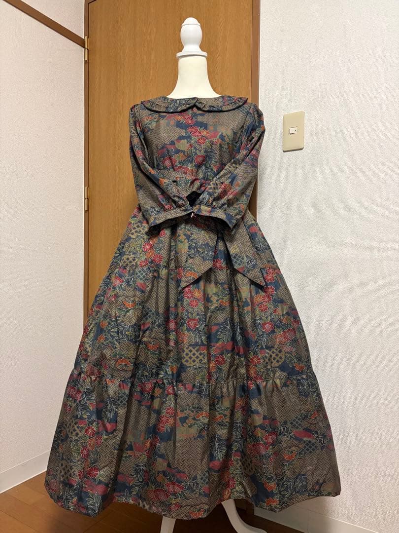 M*i様 着物リメイク♪ 大島紬　3段ティアード　ワンピース　MーL 総裏地付き