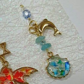 キラキラ琉球ガラス入りワンイヤホンジャック(シェル)