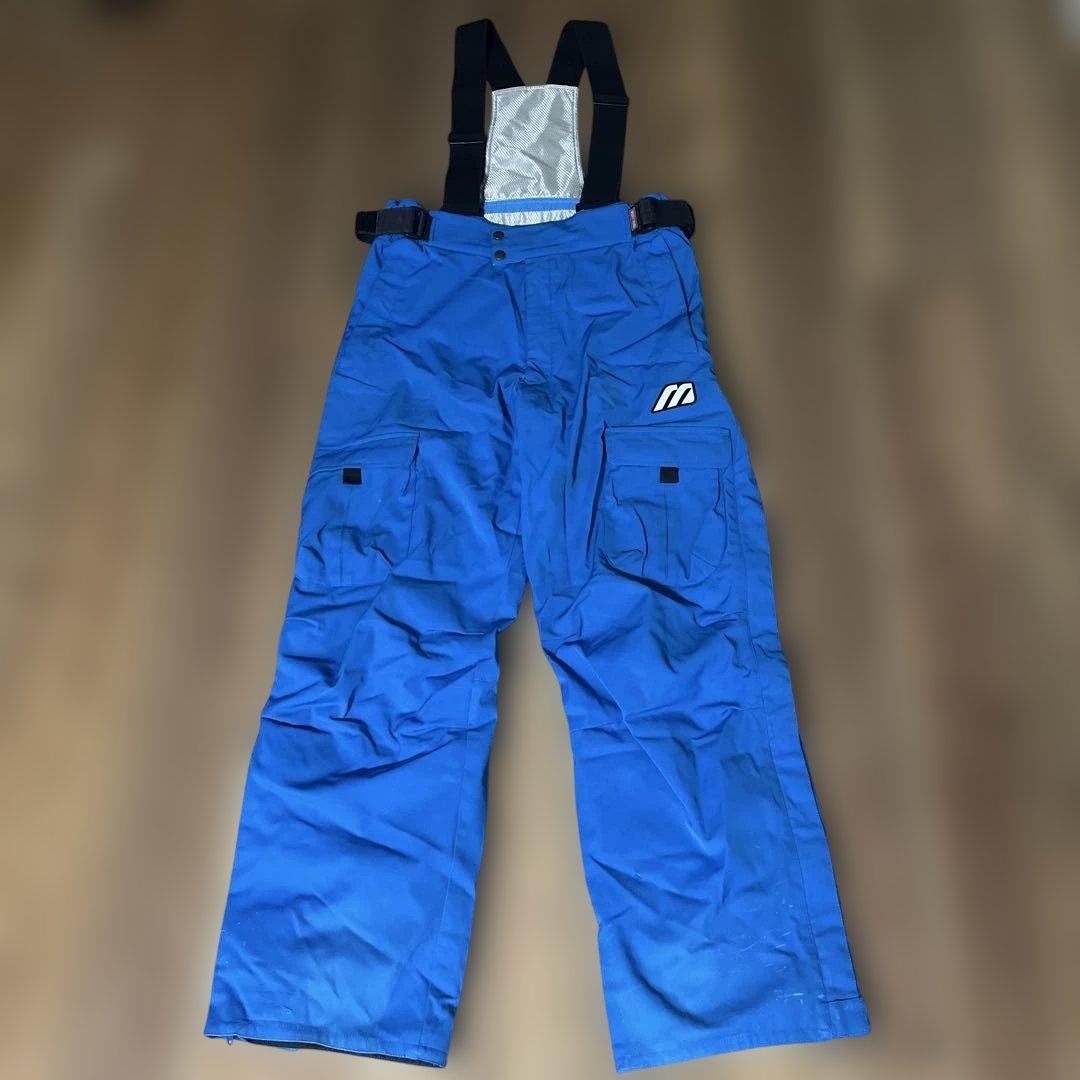Mizuno ブレスサーモ★ブルー色サスペンダー付きスキーウェア 上下　サイズL