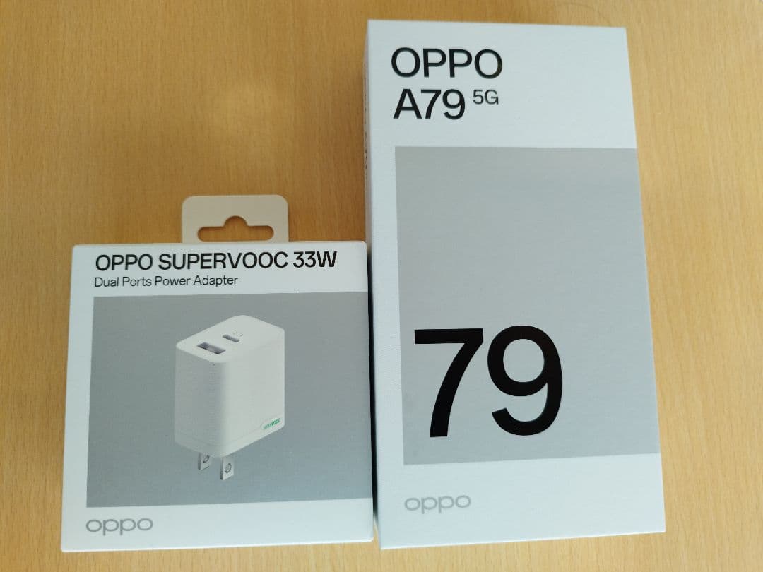 値下げ　OPPO A79 5G、新品未使用品、純正33Wパワーアダプター無料添付