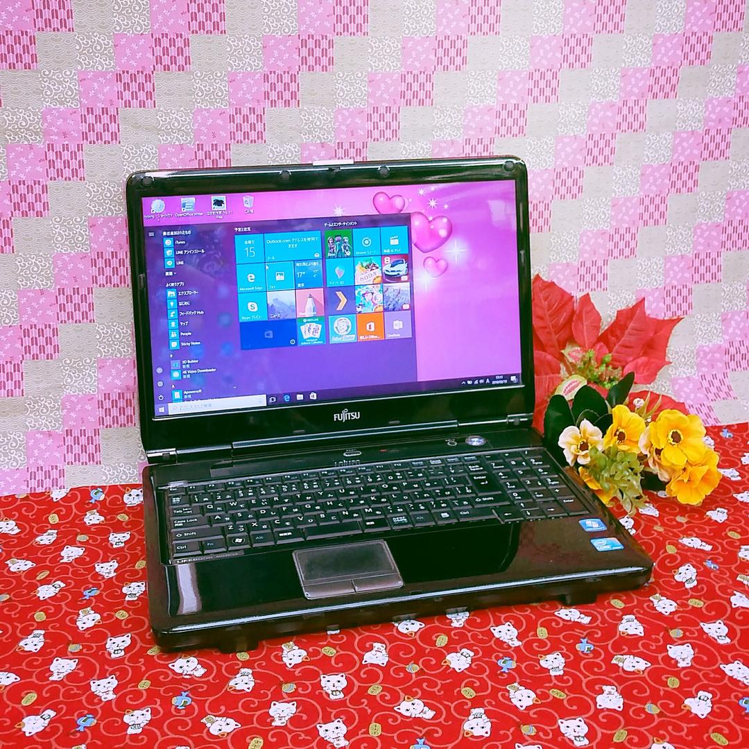 富士通/HDD大容量320GB！最新Win10搭載！ブラック色/動画&画像編集