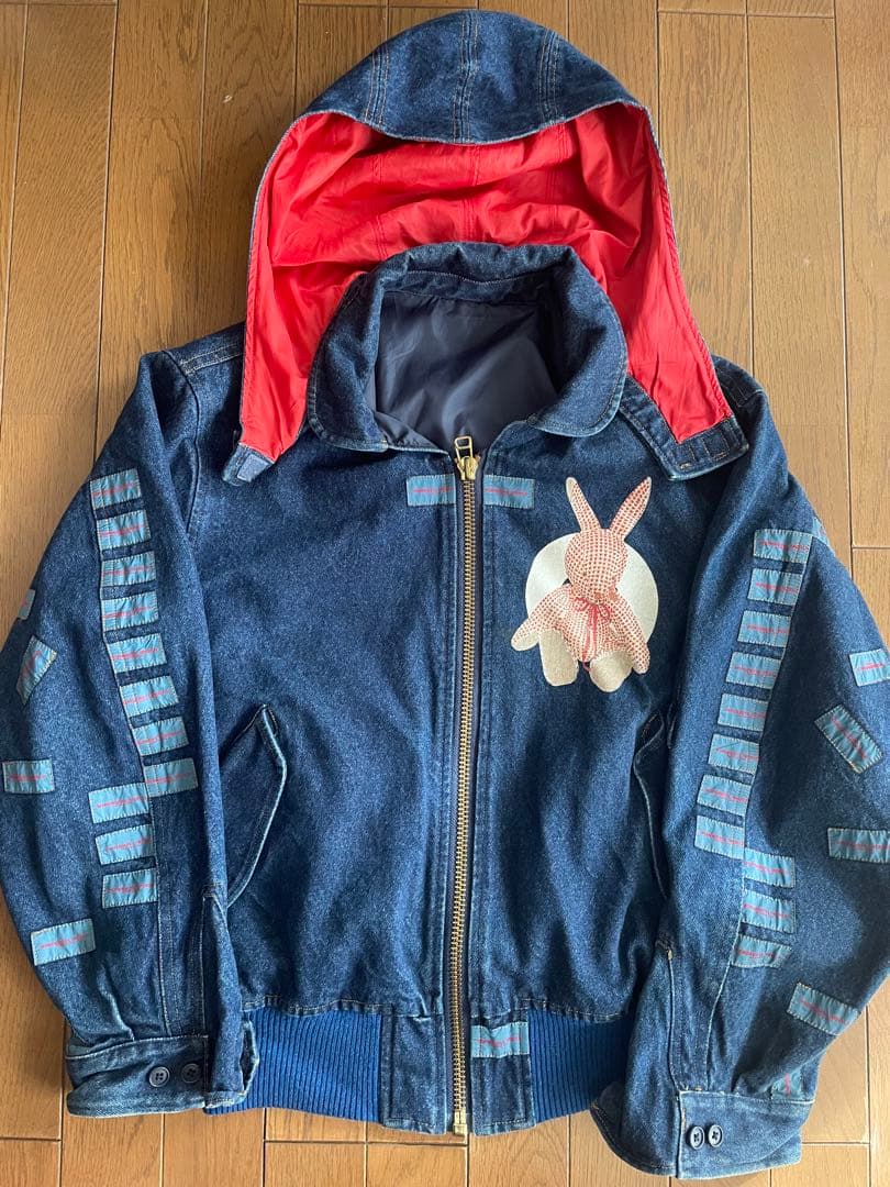 ワンダフルワールド　ギンガムうさぎ　デニムジャンパー