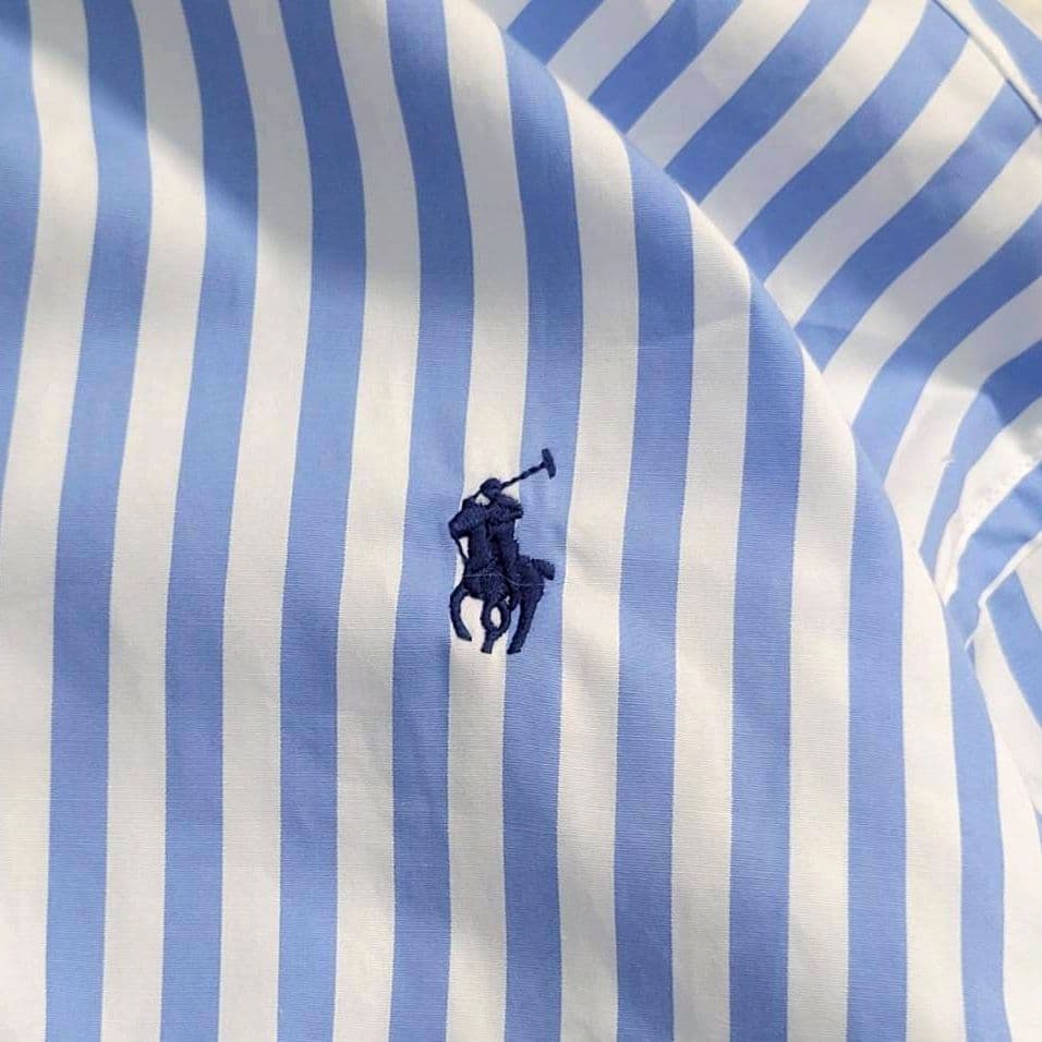 完売品・美品☆ラルフローレン　ストライプ　シャツワンピース　ウエストリボン　半袖