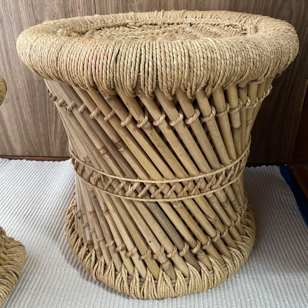 民藝　ラタン　スツール　竹　イス　インド　編み込み　2個セット