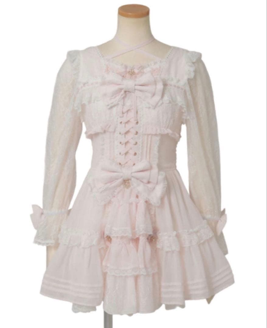 リズリサ フロントティアードシフォンワンピース ピンク