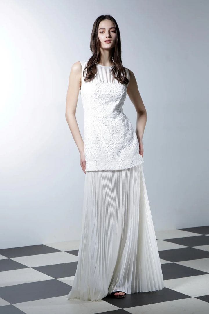 Alunc シアープリーツコンビレースドレス 38