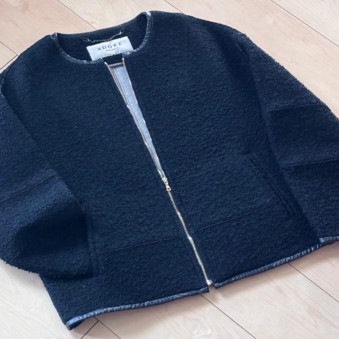 ADORE アドーア ノーカラー ウール混ツイード地 ボンディングジャケット