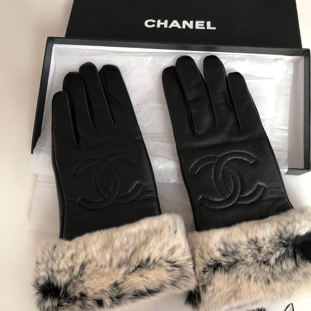 未使用　CHANEL レザー ファー 手袋 Lサイズ　ノベルティ