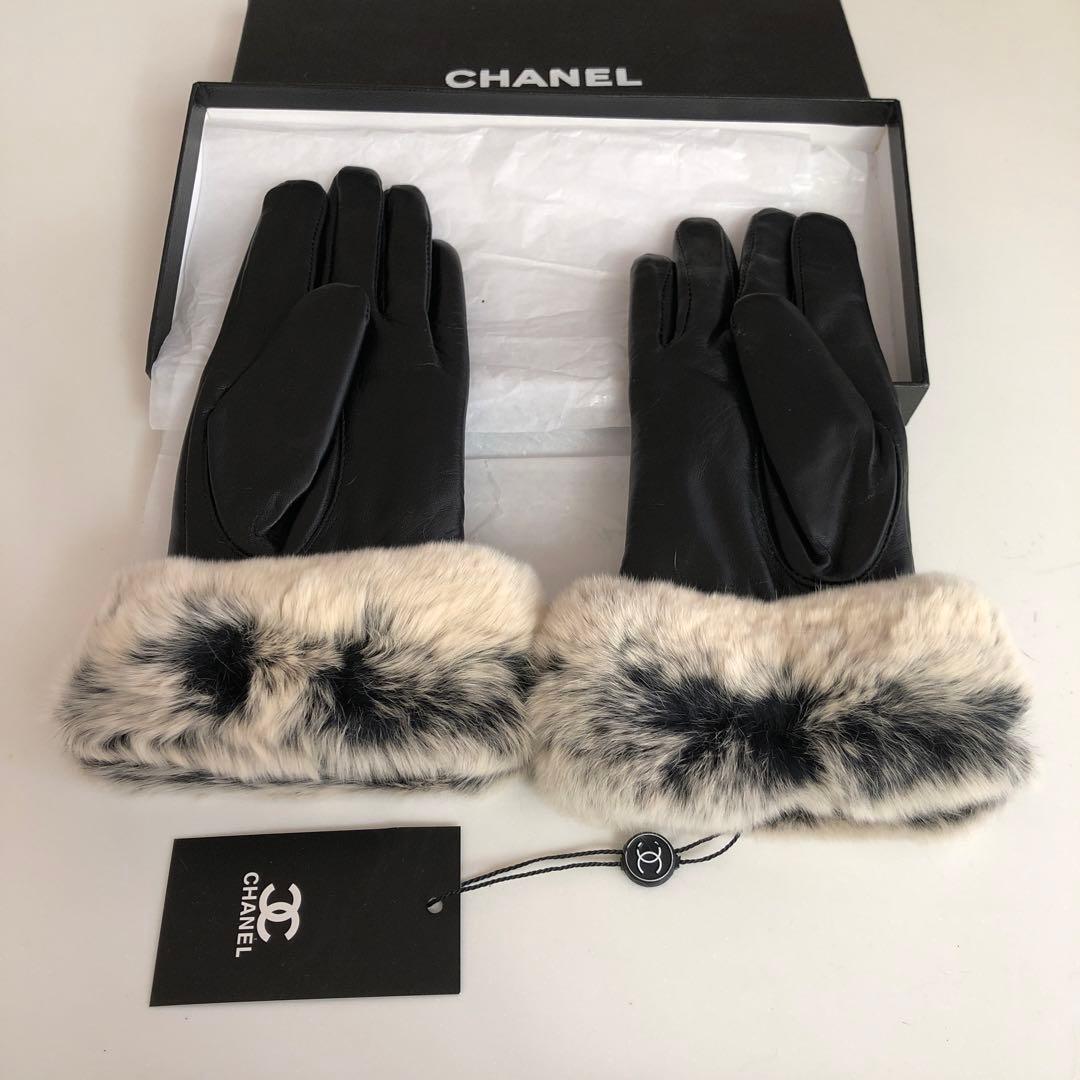 未使用　CHANEL レザー ファー 手袋 Lサイズ　ノベルティ