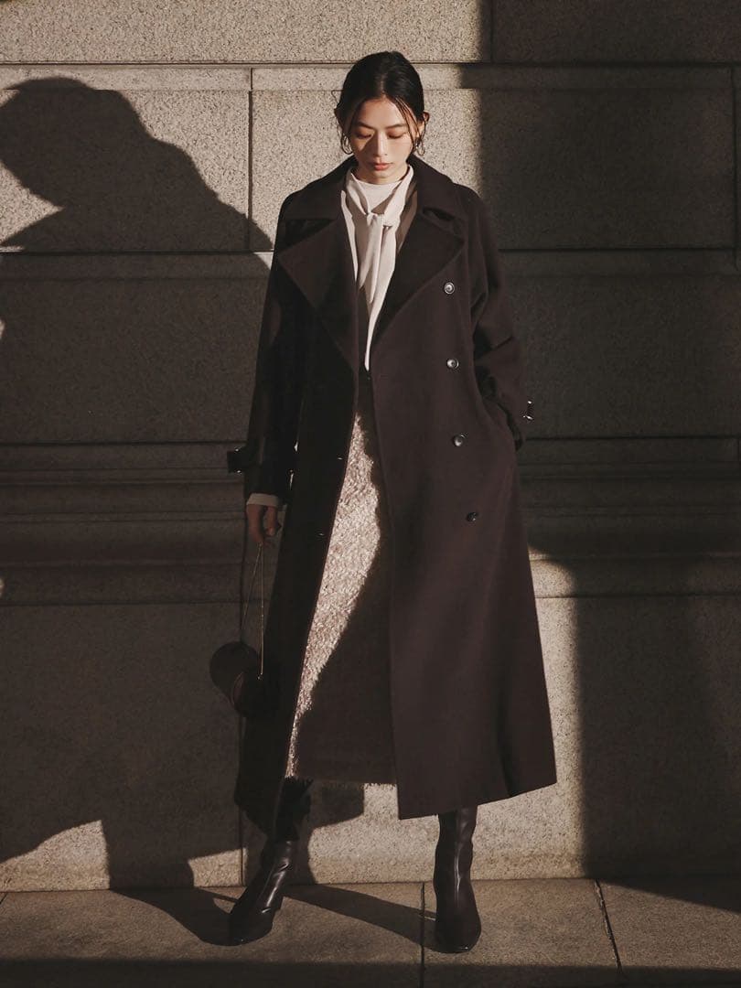 anuans ウールトレンチコート　darkbrown