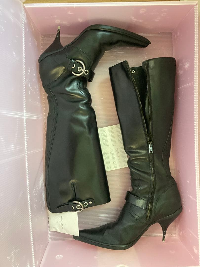 MIUMIUブラックレザー ロングブーツ 38.5