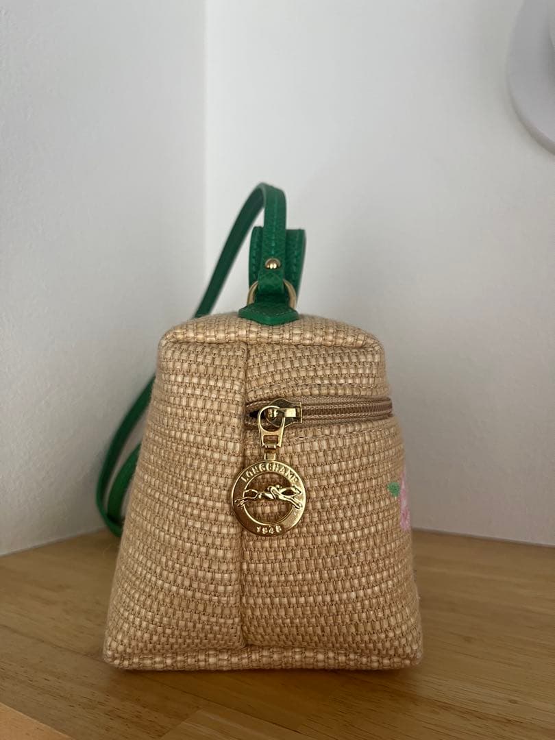 Longchamp 花柄刺繍 ベージュ かごバッグ