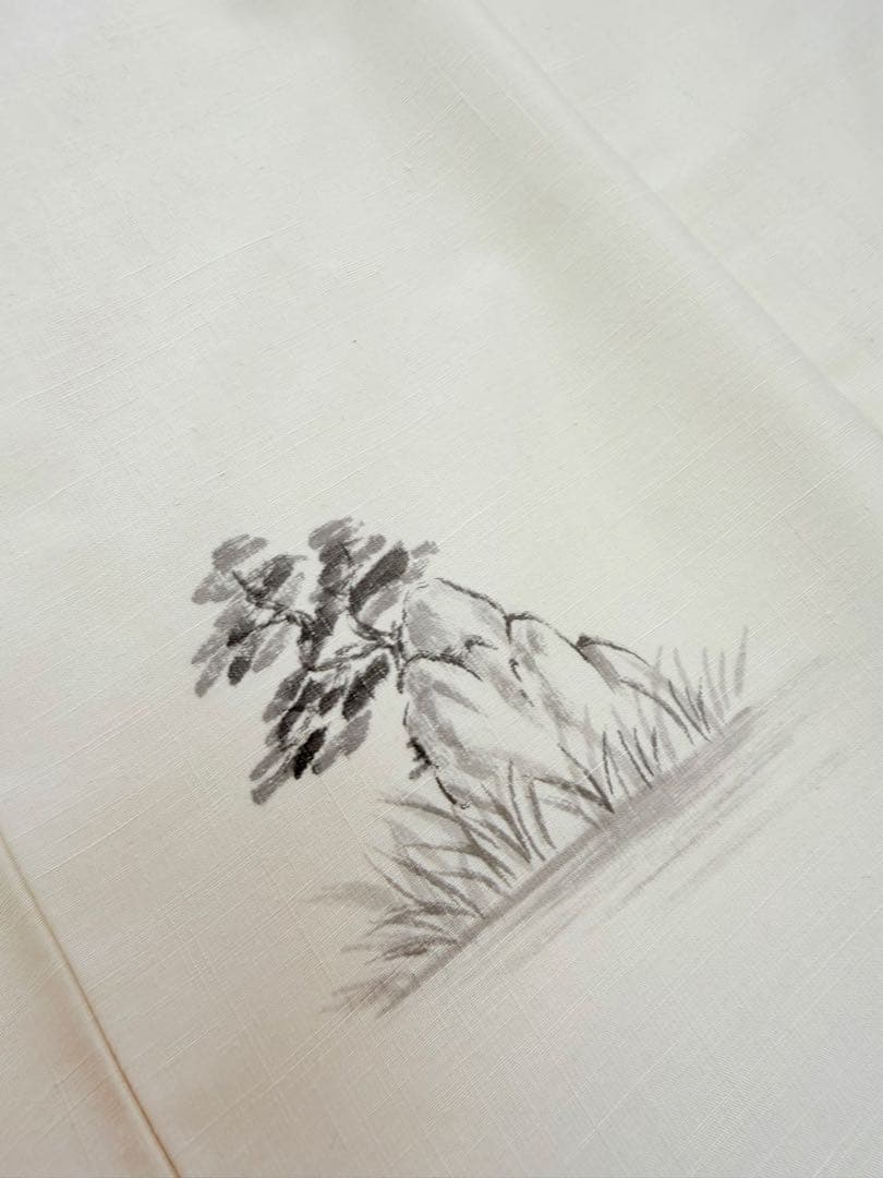 高級 訪問着 生紬 大和紬 ホワイト 水墨画 家屋 フォーマル