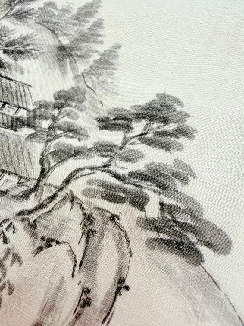 高級 訪問着 生紬 大和紬 ホワイト 水墨画 家屋 フォーマル