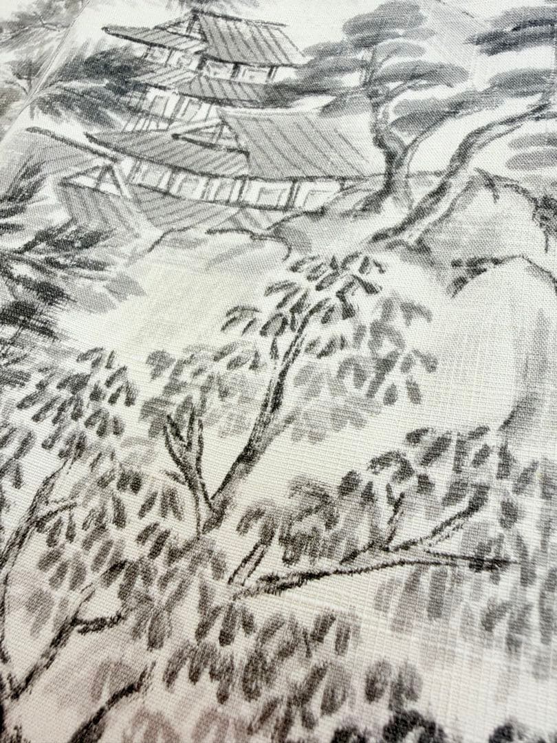 高級 訪問着 生紬 大和紬 ホワイト 水墨画 家屋 フォーマル