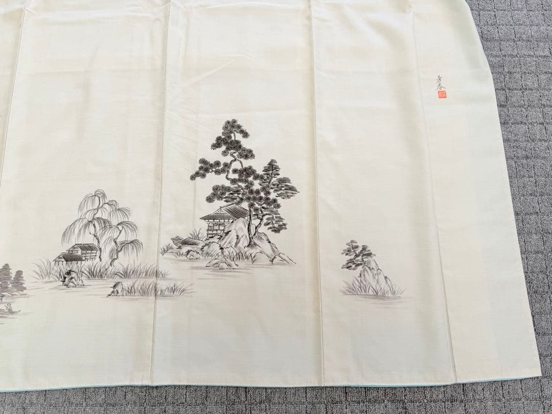 高級 訪問着 生紬 大和紬 ホワイト 水墨画 家屋 フォーマル