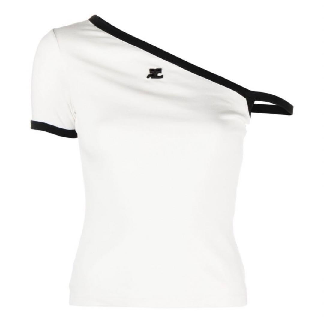【Courreges】 アシンメトリー半袖Tシャツ