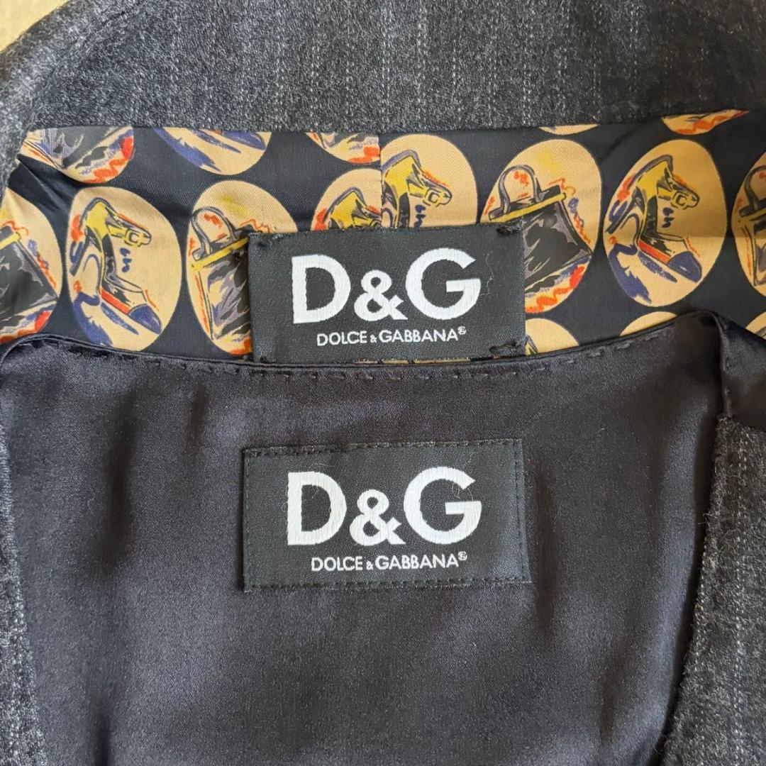 【D&G】セット　テーラードジャケット　ベスト ウール　ストライプ　グレー　42