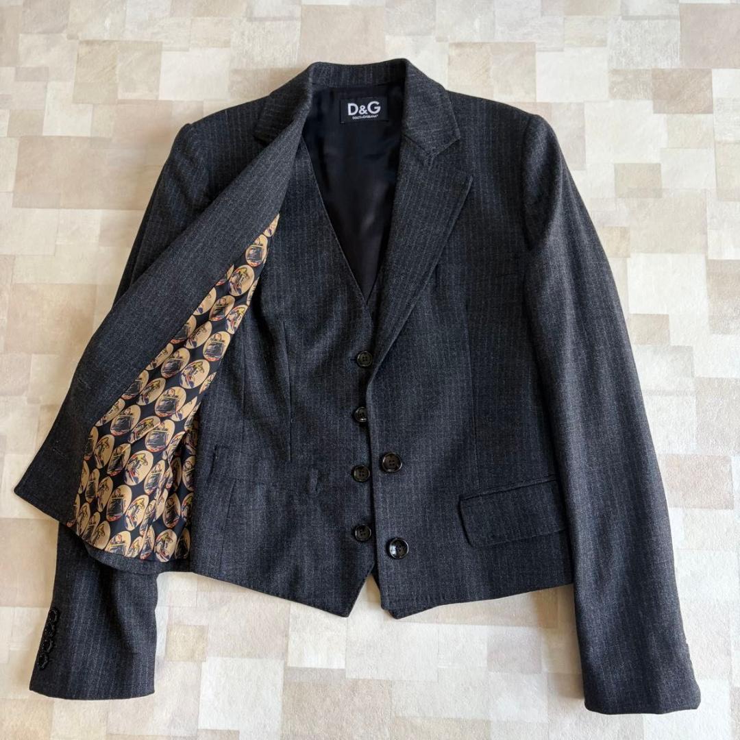【D&G】セット　テーラードジャケット　ベスト ウール　ストライプ　グレー　42