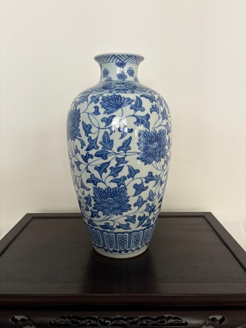 大清光緒年製　青と白の花柄陶器花瓶