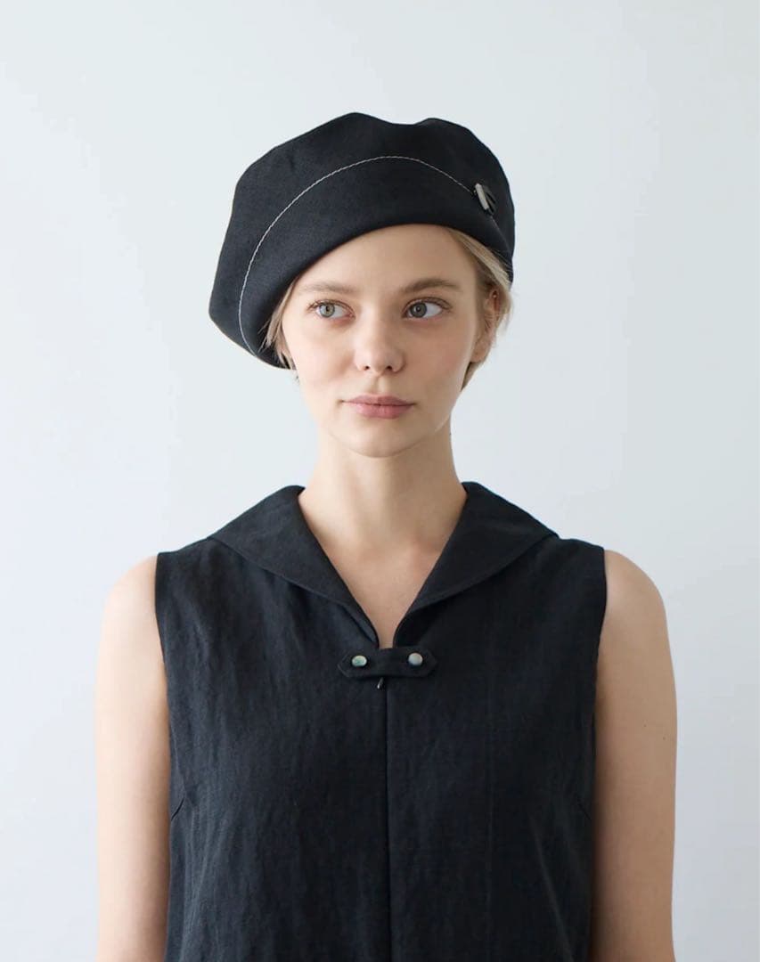 【新品未使用】PUTON/プットオン　ベレー帽　TORI 麻　ブラック