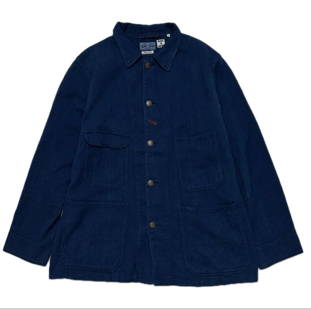 美品 濃紺 ホンアイサシコ 刺し子 カバーオール M 藍 ブルーブルー ハリラン