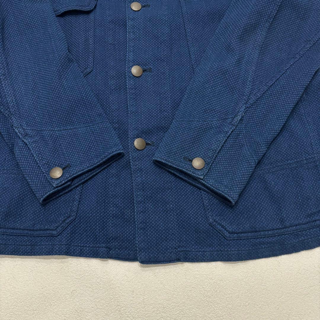 美品 濃紺 ホンアイサシコ 刺し子 カバーオール M 藍 ブルーブルー ハリラン