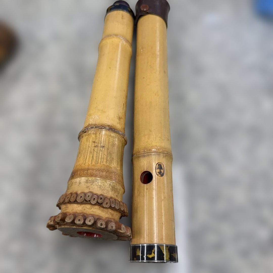 が*う様 尺八本体 竹製 革製キャップ付き 和楽器 音楽 管楽器 レトロ 小物