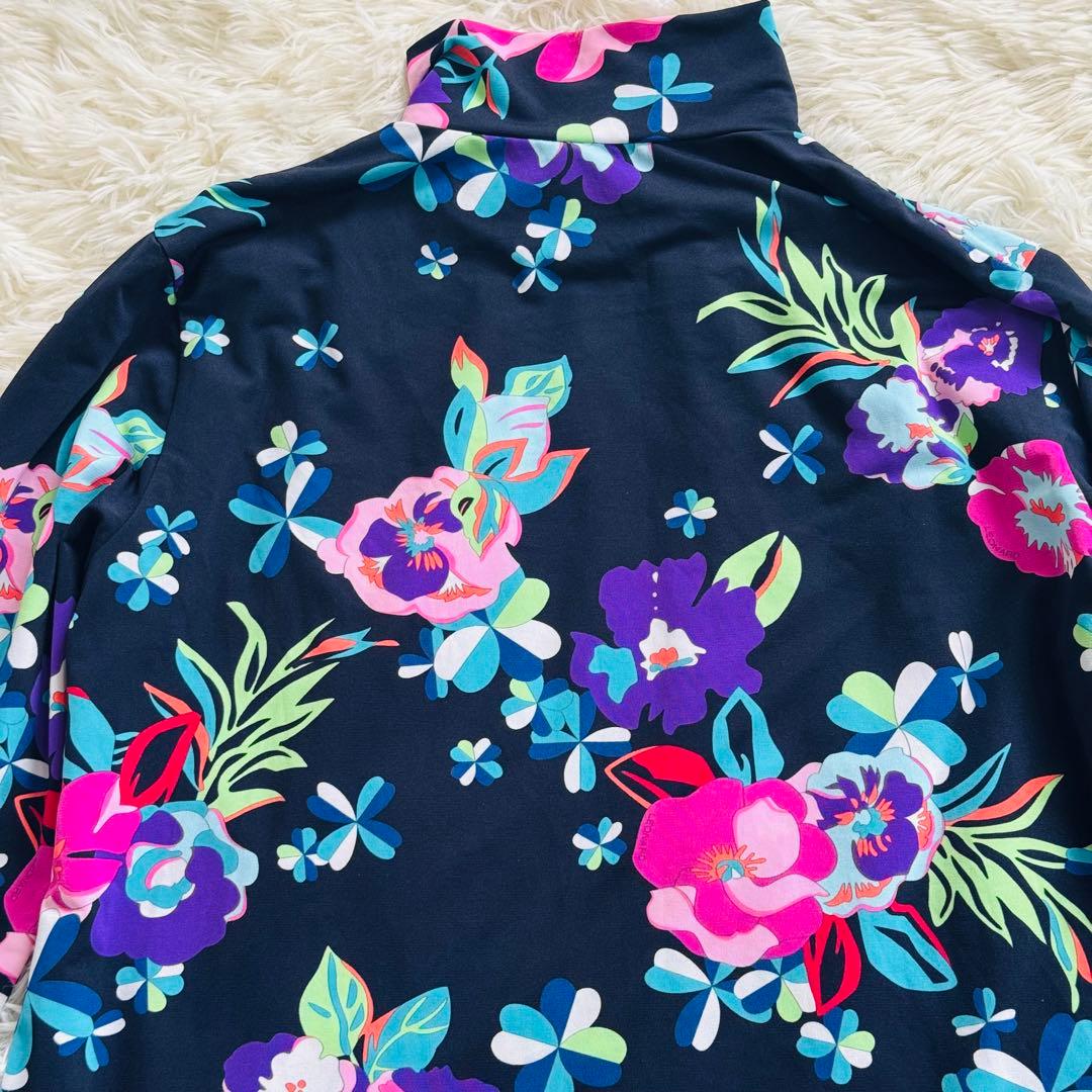 ほぼ未使用 レオナール ハイネック　チュニック 花柄　黒 XL トップス　長袖