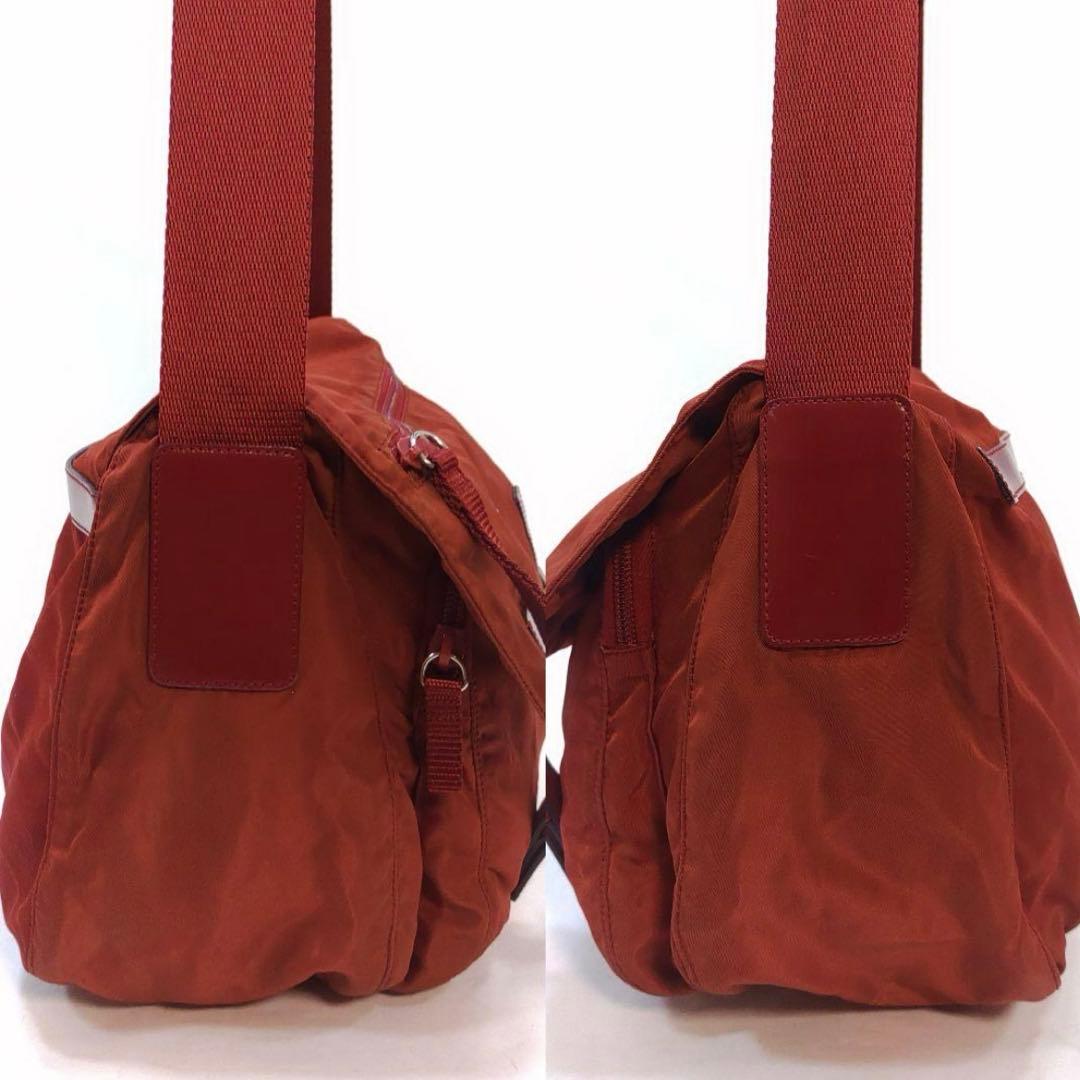 プラダ メッセンジャーバッグ ショルダーバッグ レザー×ナイロン 赤