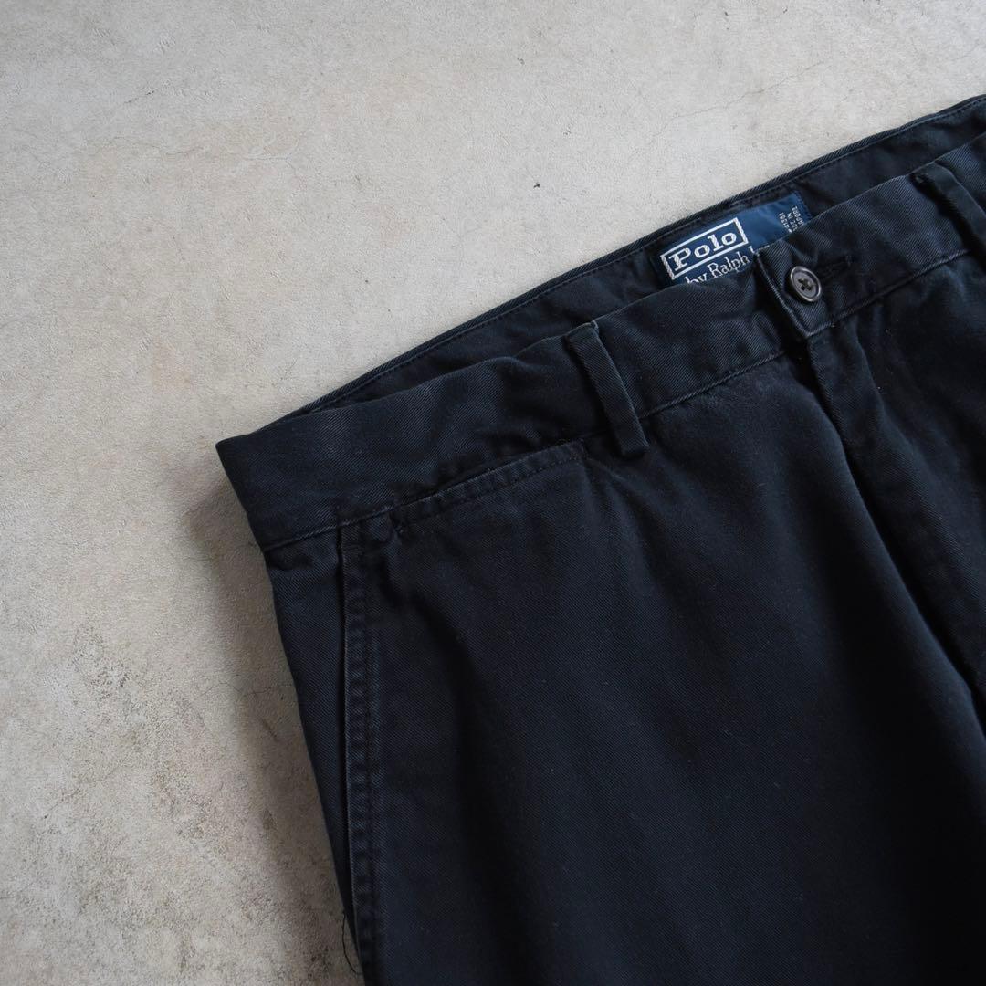 90s ラルフローレン ポロチノ 黒ブラック USA シンガポール W33L30